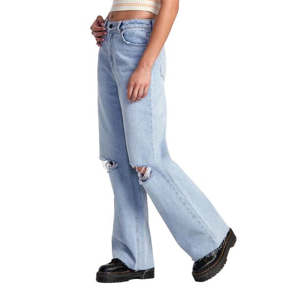 RVCA Denim Light Wash Relaxed Fit Distressed Ripped Mid Rise Baggy Jeans 28 - Picture 4 of 16
